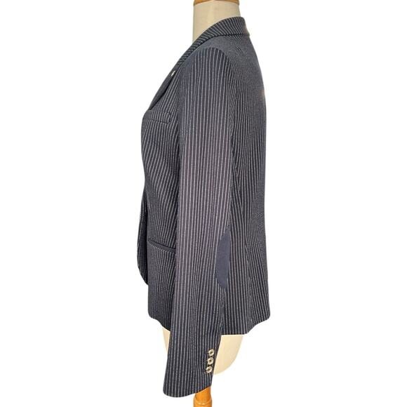 Tommy Hilfiger Women's Navy Pinstripe Blazer Size 10 Single Button Elbow Patches - Picture 5 of 12